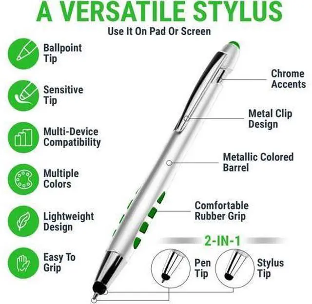 Alt view image 3 of 7 - Stylus Pens - 2 in 1 Touch Screen & Writing Pen Sensitive Stylus Tip - for Most Touchscreen Devices - Assorted Barrel Colors Black Ink 7 Pack