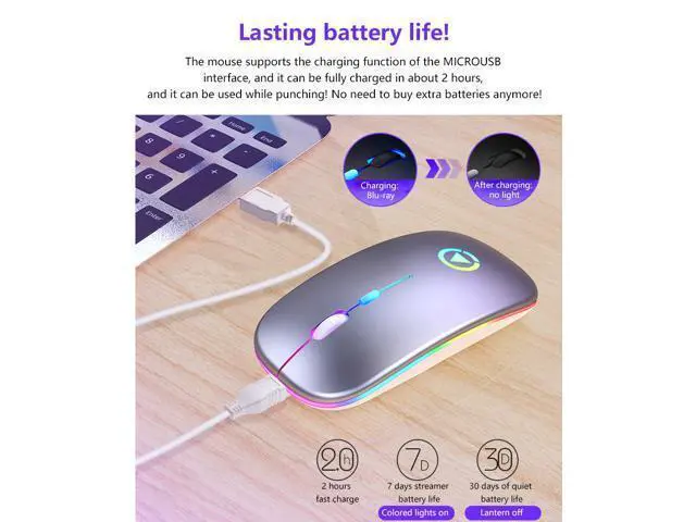 Alt view image 2 of 7 - Silent LED Backlit Mice USB Optical Ergonomic Gaming Mouse Rechargeable Mouse Wireless PC Computer Mouse Gamer Mouse For Laptop