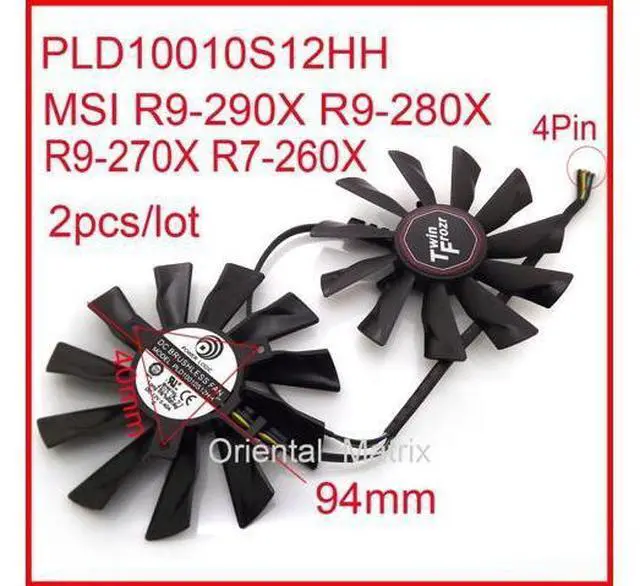 Main image of 2pcs/lot PLD10010S12HH 95mm 4Pin VGA Fan For MSI R9-290X R9-280X R9-270X R7-260X Graphics Card Fan