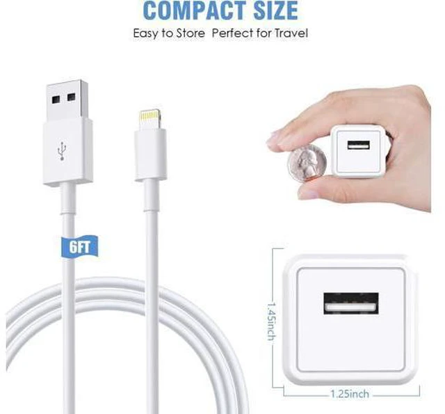 Alt view image 2 of 7 - iPhone Charger 2Pack 6FT USB Wall Charger Fast Charging USB Cable Charging Cube Travel Plug Block with 6Foot Fast Cuble Lightning Cable Cord for iPhone 14 13 12 11 Pro Max XS XR X 8 7 SE2022 iPad