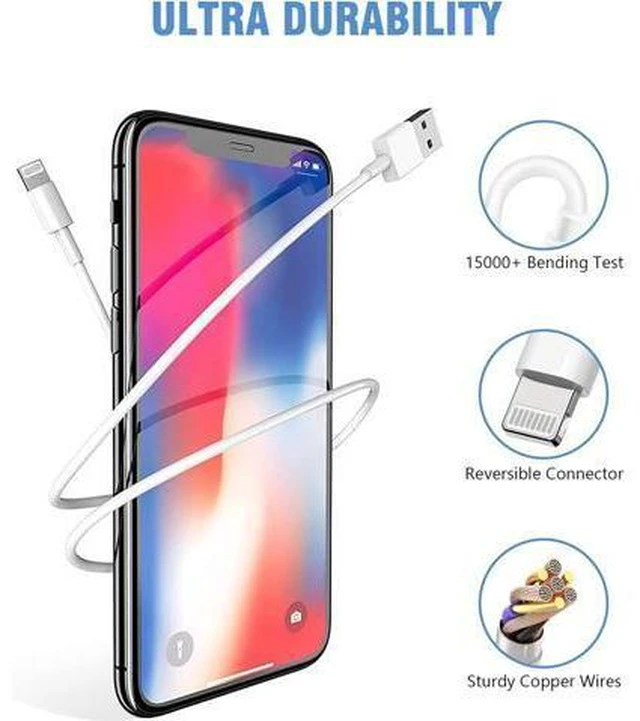 Alt view image 4 of 7 - iPhone Charger 2Pack 6FT USB Wall Charger Fast Charging USB Cable Charging Cube Travel Plug Block with 6Foot Fast Cuble Lightning Cable Cord for iPhone 14 13 12 11 Pro Max XS XR X 8 7 SE2022 iPad