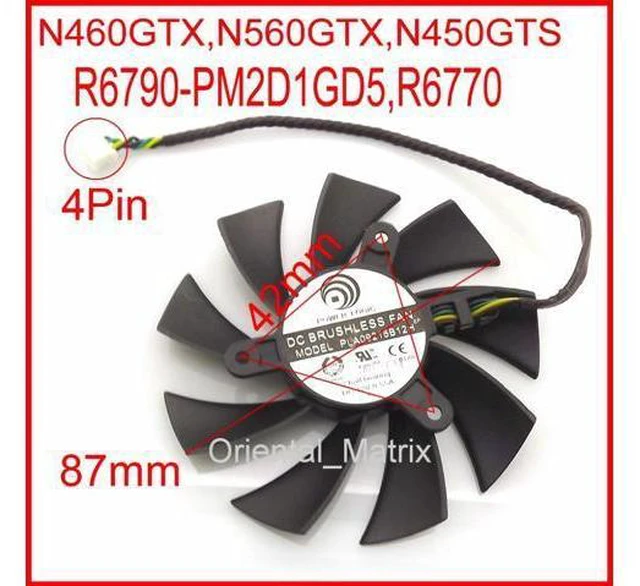 Main image of PLA09215B12H 12V 0.55A 87mm 4Wire 4Pin For MSI N460GTX N560GTX N450GTS R6770 Graphics Card Cooling Fan