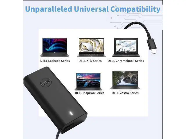 Alt view image 5 of 7 - New 65W USB C Laptop Charger for Laptop Charger USB C Charger for Latitude 3340 3440 3540 5420 5430 5440 5520 7430 7420 7440 XPS 13 9360 Chromebook 3100 Type C AC Power Adapter Cord