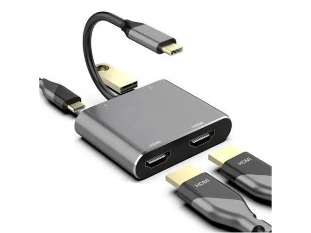 Alt view image 4 of 6 - Type C To Dual HDMI-Compatible USB 3.0 PD Converter 4 In 1 USB C Dock Station Hub 4K Adapter Cable for Phone Macbook Laptop TV