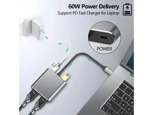 Alt view image 2 of 6 - Type C To Dual HDMI-Compatible USB 3.0 PD Converter 4 In 1 USB C Dock Station Hub 4K Adapter Cable for Phone Macbook Laptop TV