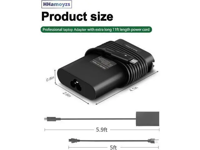 Alt view image 3 of 6 - 65W 45W Laptop Charger USB C - Compatible with Latitude 5420 5520 7275 7420 7410 7370 XPS 13 9350 9250 9380 9370 9360 9365 Adapter Power Cord