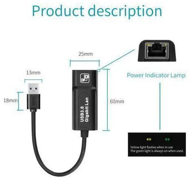 Alt view image 4 of 7 - USB 3.0 to Gigabit Ethernet Adapter Supporting 10/100 / 1000 Mbps Ethernet for MacBook, Mac Pro/Mini, iMac, XPS, Surface Pro, Notebook PC, USB Flash