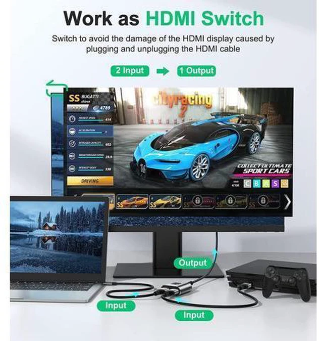 Alt view image 2 of 6 - HDMI Switch 4k HDMI Splitter-Aluminum Bidirectional HDMI Switcher HDMI Switch Splitter 2 in 1 Out Manual HDMI Hub Supports HD 4K@60hz for Blu-Ray-Player Fire Stick Xbox(Only ONE monitor)