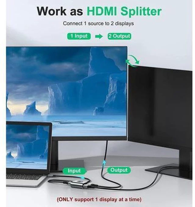 Alt view image 3 of 6 - HDMI Switch 4k HDMI Splitter-Aluminum Bidirectional HDMI Switcher HDMI Switch Splitter 2 in 1 Out Manual HDMI Hub Supports HD 4K@60hz for Blu-Ray-Player Fire Stick Xbox(Only ONE monitor)