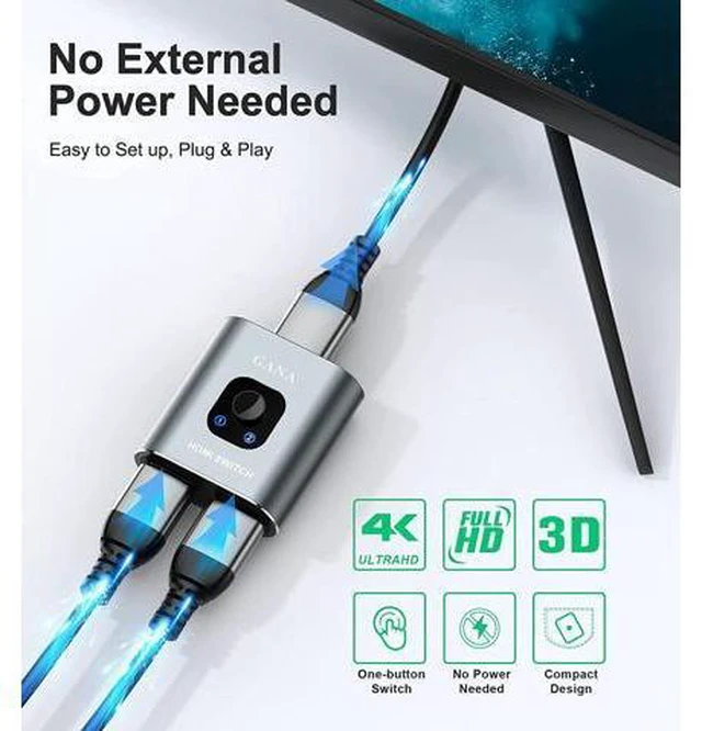 Alt view image 5 of 6 - HDMI Switch 4k HDMI Splitter-Aluminum Bidirectional HDMI Switcher HDMI Switch Splitter 2 in 1 Out Manual HDMI Hub Supports HD 4K@60hz for Blu-Ray-Player Fire Stick Xbox(Only ONE monitor)