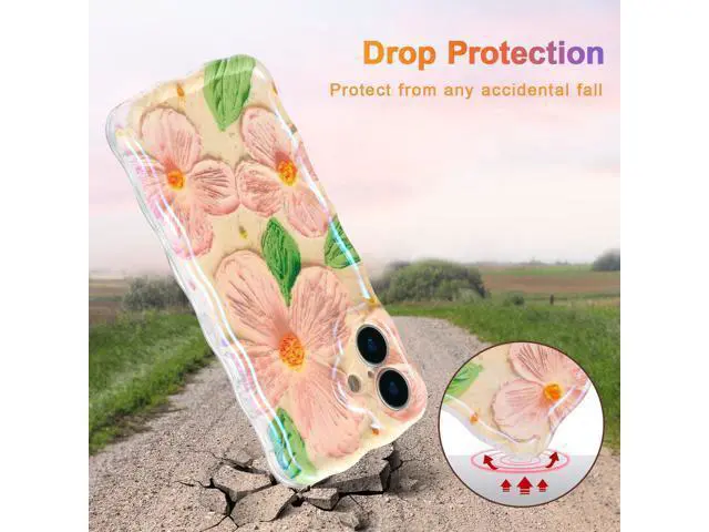 Alt view image 3 of 7 - SOEWIOU Case for iPhone 17, Colorful Retro Oil Painting Flower Leaf Laser Glossy Pattern Cute Curly Waves Edge Exquisite Phone Cover Stylish Durable TPU Protective Case for Women - Pink Green