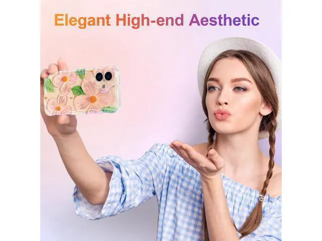 Alt view image 7 of 7 - SOEWIOU Case for iPhone 17, Colorful Retro Oil Painting Flower Leaf Laser Glossy Pattern Cute Curly Waves Edge Exquisite Phone Cover Stylish Durable TPU Protective Case for Women - Pink Green