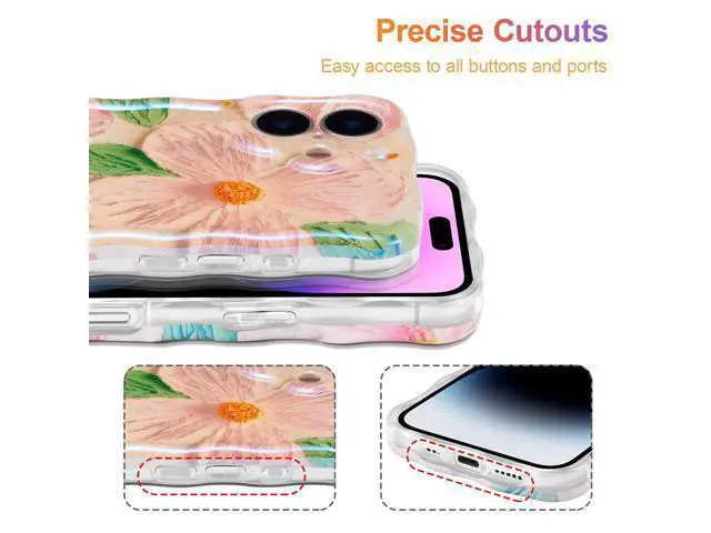 Alt view image 5 of 7 - SOEWIOU Case for iPhone 17, Colorful Retro Oil Painting Flower Leaf Laser Glossy Pattern Cute Curly Waves Edge Exquisite Phone Cover Stylish Durable TPU Protective Case for Women - Pink Green