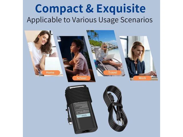 Alt view image 6 of 6 - New Slim 65W 60W USB C Laptop Charger Compatible with Laptop Charger USB C Latitude 5420 5440 5430 5520 5530 5540 7420 7440 7390 7400 XPS 13 Chromebook 3100 AC Adapter Type C Power Cord