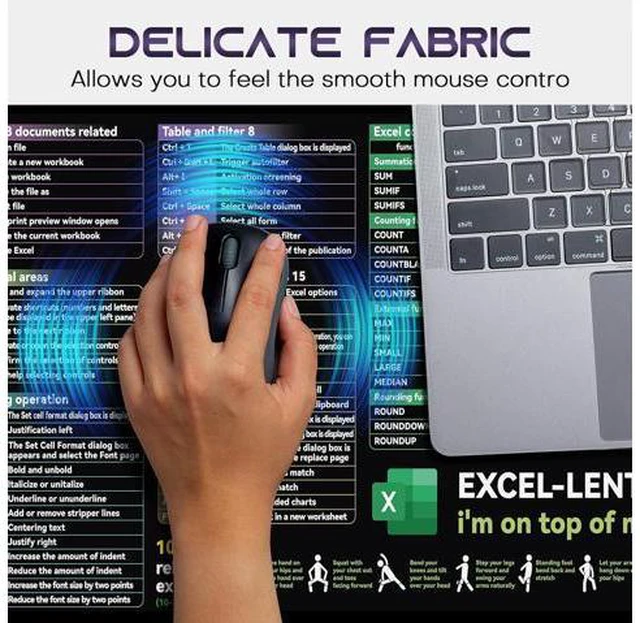 Alt view image 4 of 7 - Excel Cheat Sheet Desk pad|excel Mouse pad|Contains Excel Shortcut Keys Lager Mouse pad for Desk| XL31.5 * 11.8in Size|Desk mat for Keyboard and Mouse|Mouse Pads|WaterproofAnti-SlipSmooth