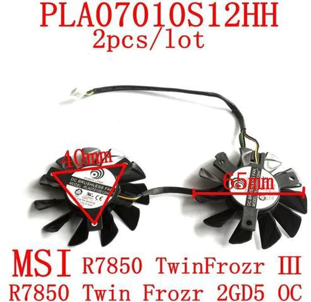 Main image of 2pcs/lot PLA07010S12HH DC12V 0.5A 65mm for MSI R7850 Twin FrozrIII R7850 Twin Frozr 2GD5 OC Graphics card fan