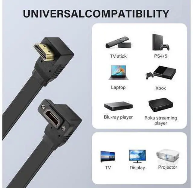 Alt view image 4 of 7 - HDMI Extension Cable 4K 60Hz HDMI Extender Cord High Speed 90-Degree Angle HDMI Male to Female Extension Wire (M/F)