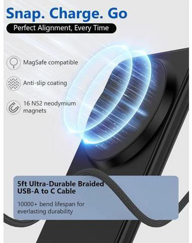 Alt view image 3 of 7 - Mag.Safe Charger - iPhone Charger Stand Fast Magnetic Wireless Charger for iPhone 17/16/15/14/13/12 Series - Black