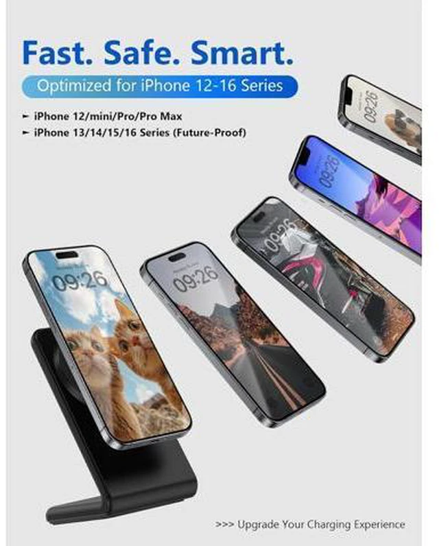Alt view image 4 of 7 - Mag.Safe Charger - iPhone Charger Stand Fast Magnetic Wireless Charger for iPhone 17/16/15/14/13/12 Series - Black