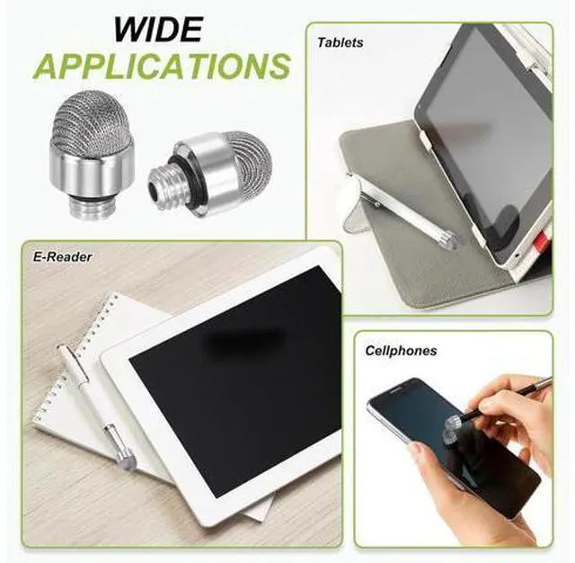 Alt view image 6 of 6 - 6mm (0.24) Stylus Pen Fiber Tips 12Pcs Universal Mesh Soft Conductive Replacement Tip Touch Screen Stylus Pen with External Thread Gray