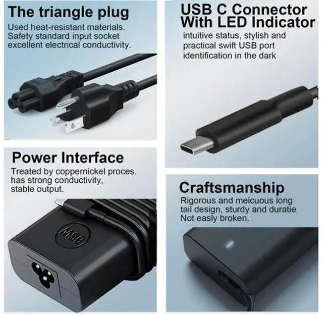 Alt view image 4 of 6 - New Slim 65W USB C Laptop Charger Replacement for Laptop Charger USB C Compatible with Latitude 5420 5520 5540 7420 7410 3450 5290 7400 XPS 13 Chromebook 3100 Type C AC Adapter Power Cord