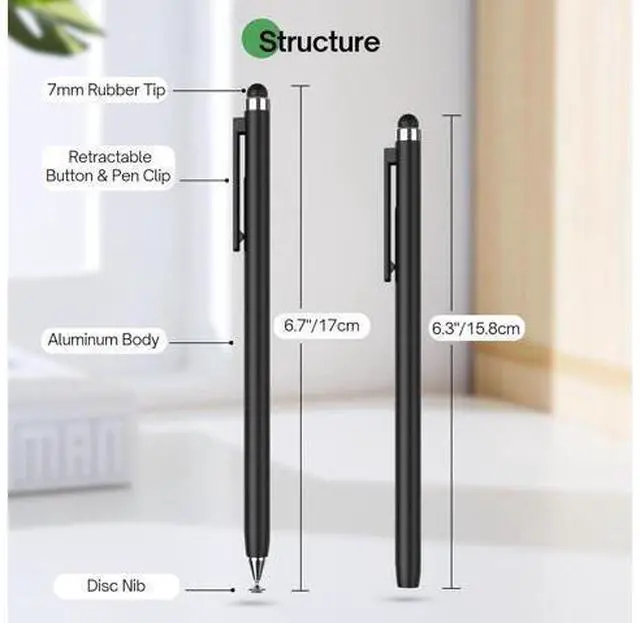 Alt view image 2 of 7 - Stylus Pen for Touch Screen(2 Pack) - 2-in-1 High Sensitivity Retractable Stylus with Smaller Disc Tip Universal Stylus for iPad iPhone Tablets All Capacitive Touchscreen Devices (Black + White)