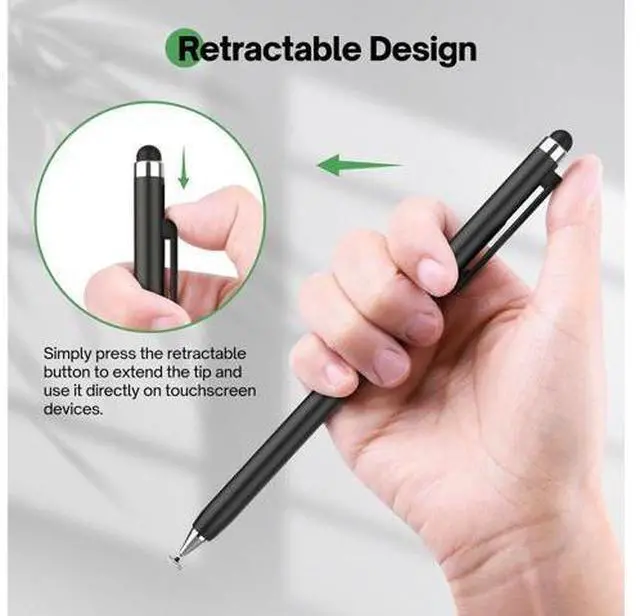 Alt view image 4 of 7 - Stylus Pen for Touch Screen(2 Pack) - 2-in-1 High Sensitivity Retractable Stylus with Smaller Disc Tip Universal Stylus for iPad iPhone Tablets All Capacitive Touchscreen Devices (Black + White)