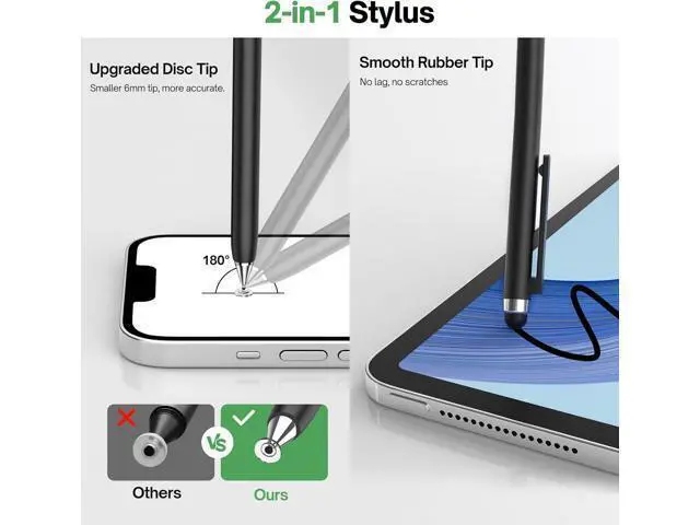 Alt view image 3 of 7 - Stylus Pen for Touch Screen(2 Pack) - 2-in-1 High Sensitivity Retractable Stylus with Smaller Disc Tip Universal Stylus for iPad iPhone Tablets All Capacitive Touchscreen Devices (Black + White)