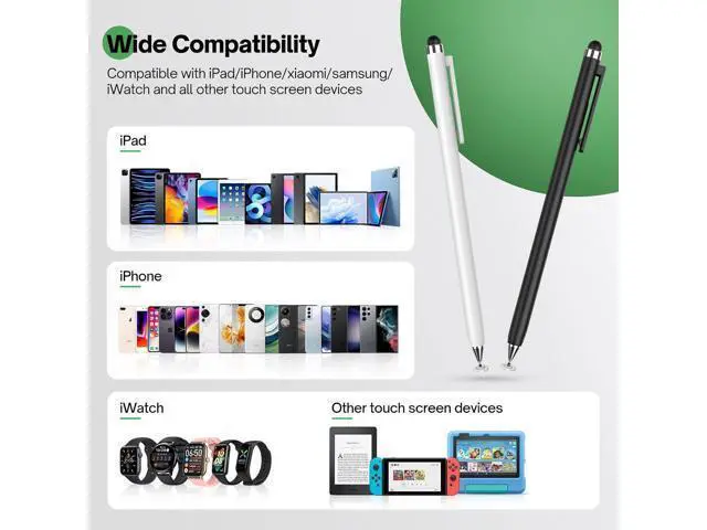 Alt view image 6 of 7 - Stylus Pen for Touch Screen(2 Pack) - 2-in-1 High Sensitivity Retractable Stylus with Smaller Disc Tip Universal Stylus for iPad iPhone Tablets All Capacitive Touchscreen Devices (Black + White)