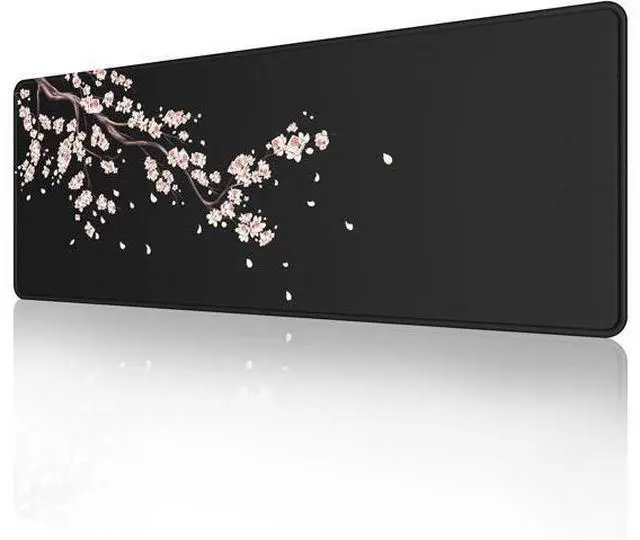 Main image of Japanese Plum Blossoms Black Mouse Pad (31.5 × 11.8 × 0.12 inch) Extended Large Mouse Mat Desk Pad Stitched Edges Mousepad Non-Slip Rubber Base Gaming Mouse Pad XL.
