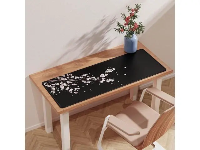 Alt view image 3 of 7 - Japanese Plum Blossoms Black Mouse Pad (31.5 × 11.8 × 0.12 inch) Extended Large Mouse Mat Desk Pad Stitched Edges Mousepad Non-Slip Rubber Base Gaming Mouse Pad XL.