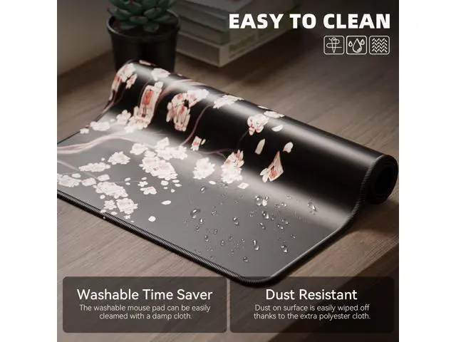 Alt view image 5 of 7 - Japanese Plum Blossoms Black Mouse Pad (31.5 × 11.8 × 0.12 inch) Extended Large Mouse Mat Desk Pad Stitched Edges Mousepad Non-Slip Rubber Base Gaming Mouse Pad XL.