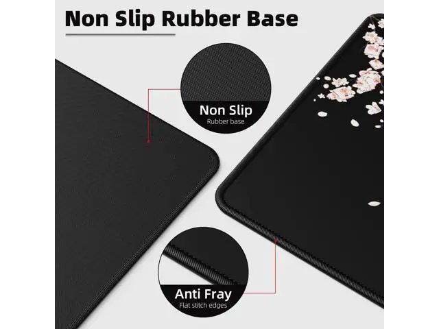 Alt view image 6 of 7 - Japanese Plum Blossoms Black Mouse Pad (31.5 × 11.8 × 0.12 inch) Extended Large Mouse Mat Desk Pad Stitched Edges Mousepad Non-Slip Rubber Base Gaming Mouse Pad XL.