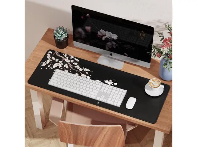 Alt view image 7 of 7 - Japanese Plum Blossoms Black Mouse Pad (31.5 × 11.8 × 0.12 inch) Extended Large Mouse Mat Desk Pad Stitched Edges Mousepad Non-Slip Rubber Base Gaming Mouse Pad XL.