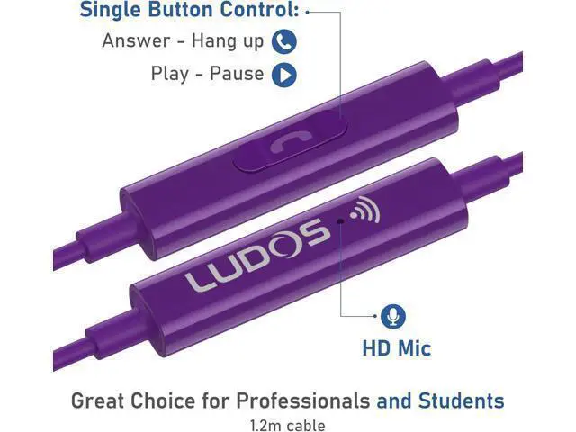 Alt view image 3 of 7 - OMNITONE Wired Earbuds in-Ear Headphones 5 Years Warranty Earphones with Microphone 3.5 mm Jack Corded Ear Buds Videoconference for iPhone Laptop Kids School Students - Purple