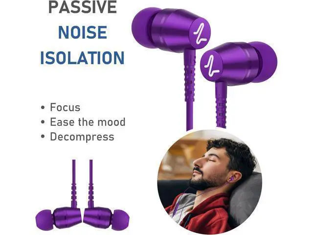 Alt view image 5 of 7 - OMNITONE Wired Earbuds in-Ear Headphones 5 Years Warranty Earphones with Microphone 3.5 mm Jack Corded Ear Buds Videoconference for iPhone Laptop Kids School Students - Purple