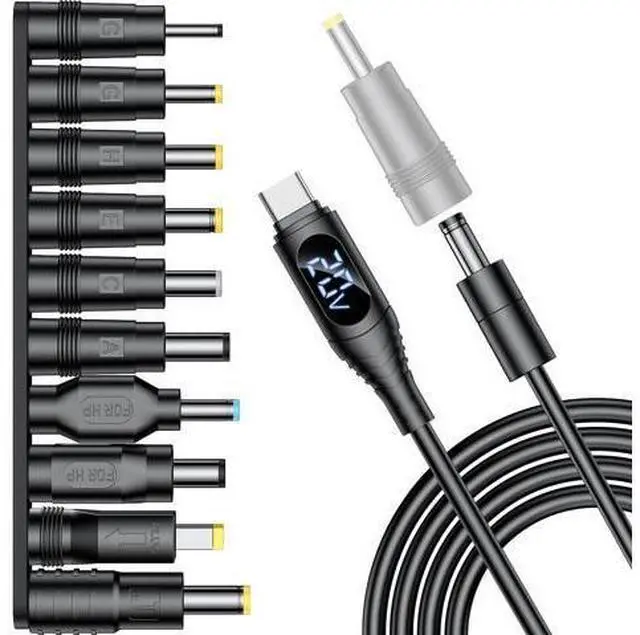 Main image of Universal Laptop DC Charger Replacement kit Round Barrel 100W PD Trigger Cable with 10 Connector and Display Voltage for Sony//////HP Laptop Etc Charging