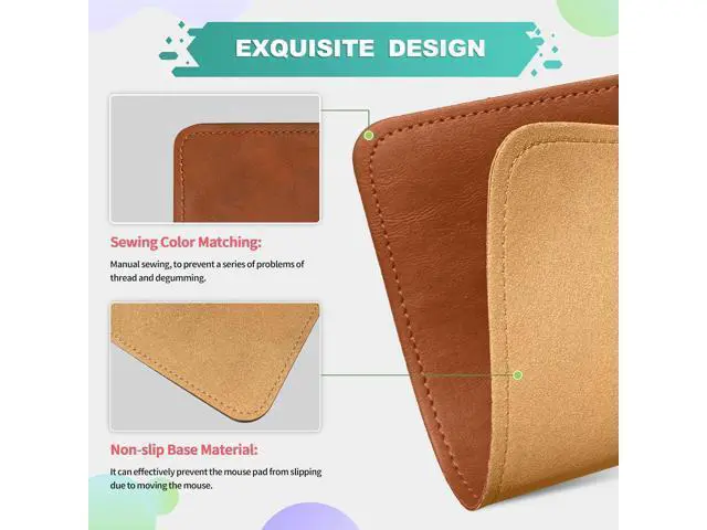 Alt view image 3 of 7 - Mouse Pad PU Mouse PadLeather Mouse Pad with Stitched Edge Micro-Fiber Base with Non-Slip WaterproofMouse Pad for ComputersLaptop 8x11Inch (Caramel Brown)