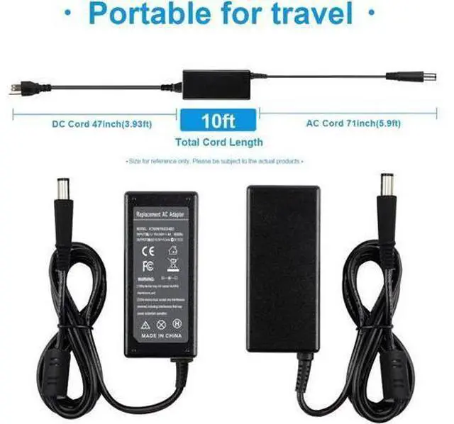 Alt view image 3 of 6 - Laptop AC Charger 65W watt AC Power Adapter 19.5V 3.34A for Latitude E5440 E5470 7480 E6540 E7440 E7450 E7250 E6440 E6430 7490 7290 5490 5590 5290 Inspiron 15-5000 15-3000 Power Supply Cord