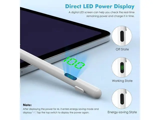 Alt view image 3 of 7 - Stylus Pen for Touch Screen Active Universal Stylus Pen Compatible with iPad/iPhone/(Non-S Pen) and Other iOS/Android Smartphone and Tablet Devices Tablet Pencil with Power Display White