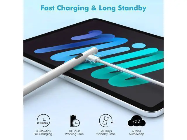Alt view image 4 of 7 - Stylus Pen for Touch Screen Active Universal Stylus Pen Compatible with iPad/iPhone/(Non-S Pen) and Other iOS/Android Smartphone and Tablet Devices Tablet Pencil with Power Display White