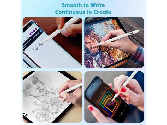 Alt view image 7 of 7 - Stylus Pen for Touch Screen Active Universal Stylus Pen Compatible with iPad/iPhone/(Non-S Pen) and Other iOS/Android Smartphone and Tablet Devices Tablet Pencil with Power Display White