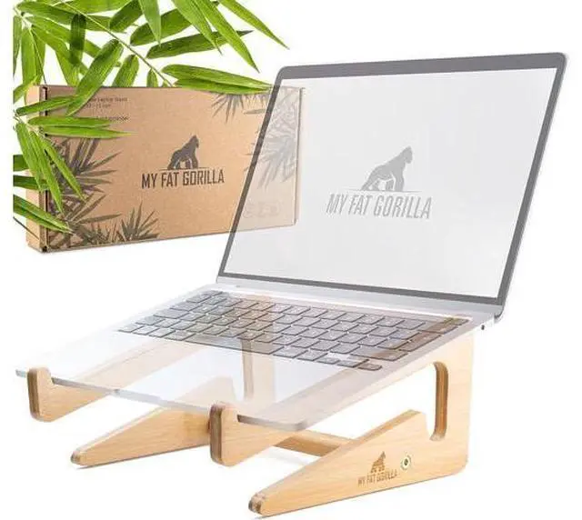 Main image of Bamboo Laptop Stand 10-15 inches Universal Laptop Shelf Ergonomic MacBook Holder Laptop Riser for Desk