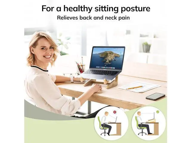 Alt view image 2 of 7 - Bamboo Laptop Stand 10-15 inches Universal Laptop Shelf Ergonomic MacBook Holder Laptop Riser for Desk