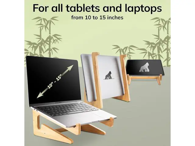 Alt view image 3 of 7 - Bamboo Laptop Stand 10-15 inches Universal Laptop Shelf Ergonomic MacBook Holder Laptop Riser for Desk