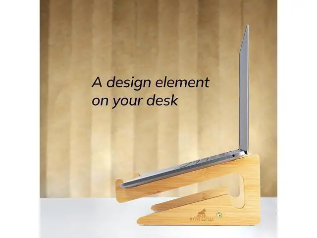 Alt view image 5 of 7 - Bamboo Laptop Stand 10-15 inches Universal Laptop Shelf Ergonomic MacBook Holder Laptop Riser for Desk