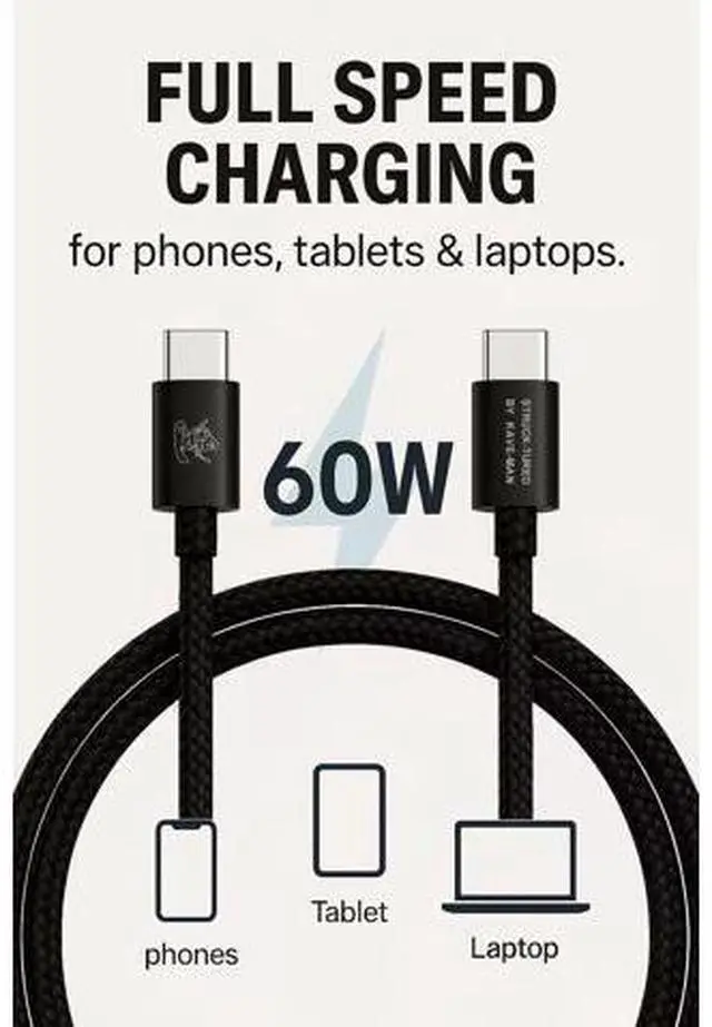 Alt view image 7 of 7 - 60W USB C to USB C Fast Charging Cable | C to C Type C Charger Cord for Phones & Tablets | Nylon Braided 6.6 ft | Kave-Series Pebble 60