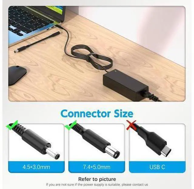 Alt view image 4 of 6 - 65W Laptop Charger Compatible with Inspiron 13 14 15 16 17 3000 5000 7000 Series Latitude 3310 3420 3540 Vostro 3425 3520 5630 Power Supply Compatible with Laptops with Round Connector