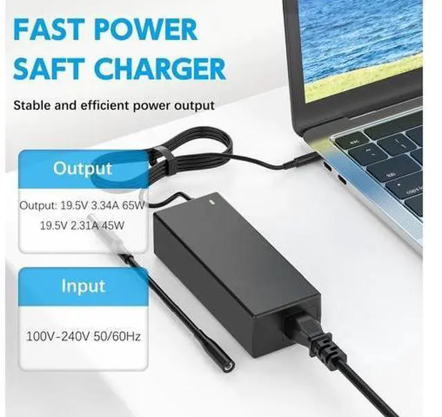 Alt view image 2 of 6 - 65W Laptop Charger Compatible with Inspiron 13 14 15 16 17 3000 5000 7000 Series Latitude 3310 3420 3540 Vostro 3425 3520 5630 Power Supply Compatible with Laptops with Round Connector