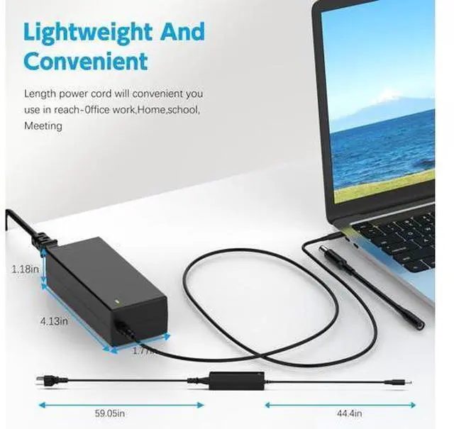 Alt view image 6 of 6 - 65W Laptop Charger Compatible with Inspiron 13 14 15 16 17 3000 5000 7000 Series Latitude 3310 3420 3540 Vostro 3425 3520 5630 Power Supply Compatible with Laptops with Round Connector